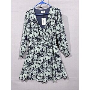 NWT Sojourn V-neck Silhouette Floral Dress Long Sleeve Elastic Cuff Small Petite